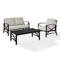 Crosley 3pc Kaplan Steel Outdoor Seating Furniture Set with Loveseat, Chair & Coffee Table Oatmeal: Rust-Resistant Patio Ensemble