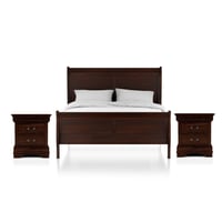 3pc Queen Sleigh Bed Set with Nightstands, Cherry Finish - HOMES: Inside + Out: Transitional Style, Storage Drawers