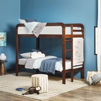 Saracina Home Adyn Contemporary Kids' Twin Over Twin Bunk Bed with Ladder on End Walnut