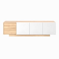 Nexera Riva TV Stand for TVs up to 80" Natural Maple & White: Enclosed Storage, Wood Composite, 70.5" Wide