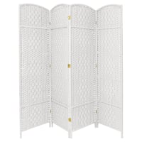 Oriental Furniture 7' Tall Diamond Weave 4 Panel Room Divider White: Hardwood Frame, Metal Hardware, No Assembly Required