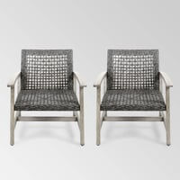 Hampton 2pk Wood & Wicker Mid-Century Club Chairs - Light Gray/Black - Christopher Knight Home: Weather-Resistant Patio Furniture