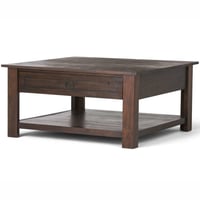 38" Garret Solid Square Coffee Table Distressed Charcoal Brown - WyndenHall: Acacia Wood, Shaker Style, Storage