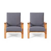 Paloma 2pk Outdoor Acacia Wood Club Chairs with Cushions - Teak/Dark Gray - Christopher Knight Home