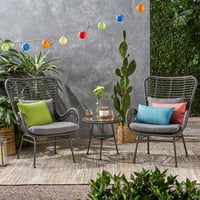 3pc Acuna Wicker Patio Chat Set Gray - Christopher Knight Home: Weather-Resistant, Steel Frame, Polyester Cushions