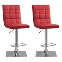 Set of 2 Adjustable High Back Square Tufted Barstools Red - CorLiving: Swivel, Metal Base, Footrest, Polypropylene