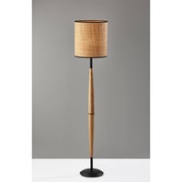 Cayman Natural Wood Floor Lamp Black - Adesso: Transitional Style, Rattan Shade, ETL Listed, 3-Way Switch