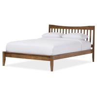 King Edeline Mid-Century Modern Solid Wood Curvaceous Slatted Platform Bed Walnut Brown - Baxton Studio: Full Size, Rubberwood Frame