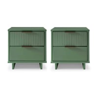 Manhattan Comfort Set of 2 Granville 2 Drawer Nightstands Sage Green: Modern Design, Soft Close, Metal Handles