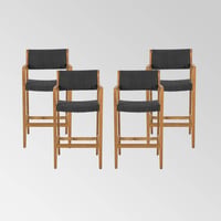 Genesee 4pk Acacia Wood Bar Stools - Teak/Black - Christopher Knight Home: Weather-Resistant Patio Chairs