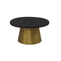 Mango Wood Gold Drum Base Coffee Table Black - Timbergirl