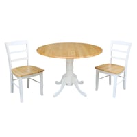 International Concepts 42" Dual Drop Leaf Dining Table with 2 Madrid Ladderback Chairs White/Natural : Round Kitchen Table Set for Small Spaces