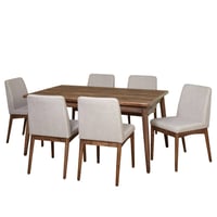 Buylateral 7pc Element Mid Century Modern Dining Set Walnut: Rubberwood, Polyester Upholstery, Seats 6