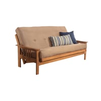Full Chicago Frame and Coil Mattress Butternut/Peat Suede - Dual Comfort: Mid-Century Convertible Couch, Hardwood Frame