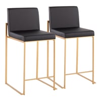 Set of 2 Fuji High Back Counter Height Barstools with Gold Legs & Padded Backrest - LumiSource
