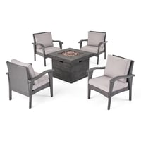 Keana 5pc Faux Rattan Club Chair & Fire Pit Chat Set - Gray/Light Gray - Christopher Knight Home