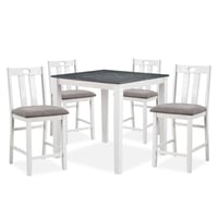 HOMES: Inside + Out 5pc Seawhisper Transitional Counter Height Dining Set White/Gray: Square Table, Padded Chairs