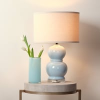 Splendor Home Bubble Ceramic Table Lamp with Drum Shade Blue : Artisan Glass, Acrylic Base, Linen Shade