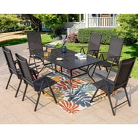 7pc Patio Dining Set Rectangular Table with Umbrella Hole & Folding Reclining Chairs - Captiva Designs: Weather-Resistant, 6-Seat Outdoor Ensemble