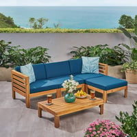 Cambridge 5pc Acacia Wood Sofa Set Teak/Dark Teal- Christopher Knight Home: Outdoor Lounge Furniture with Coffee Table