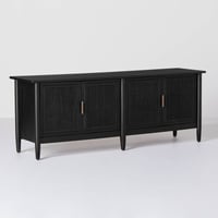 Hearth & Hand w/Magnolia Furniture Wood & Cane Media Console Black - Hearth & Hand™ with Magnolia: Farmhouse Style, 50" Max Screen Size, Adjustable Shelves