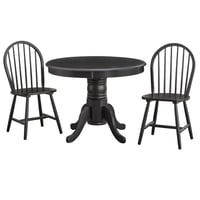 3pc Hawthrone Round Pedestal Dining Table Black - Buylateral: Solid Rubberwood, 40" Diameter, Spindle Back Chairs