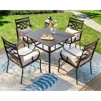 5pc Outdoor Dining Set with Seat & Back Cushions & Square Metal Table with Umbrella Hole - Captiva Designs: Weather-Resistant Patio Set