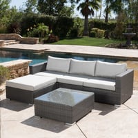 Santa Rosa 5pc Wicker Patio Seating Sectional Set with Cushions - Gray with Silver Gray Cushions - Christopher Knight Home: Outdoor Sectional