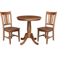 30" San Remo Round Top Pedestal Table with 2 Chairs Dining Sets Distressed Oak - International Concepts: Hardwood, Non-Extension
