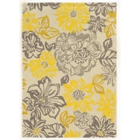 Linon 5'x7' Trio Collection Garden Party Area Rug Gray/Yellow: Botanical Floral Tufted Low Pile Indoor Rug