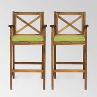 Perla 2pk Acacia Wood Bar Stools: Coastal Resort-Style, Weather-Resistant - Christopher Knight Home