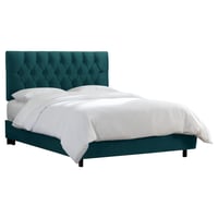 Skyline Furniture Queen Edwardian Tufted Bed Velvet Mystere Peacock