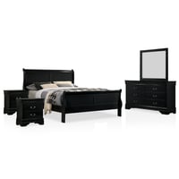 5pc Queen Sliver Sleigh Bedroom Set Black - HOMES: Inside + Out: Transitional Style, Includes Mirror & Nightstands