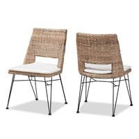 2pc Nafaro Rattan Metal Dining Chair with Cushion Set Black/White - bali & pari