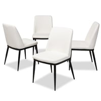 Set of 4 Darcell Faux Leather Dining Chairs White - Baxton Studio: Curved Back, Black Metal Legs