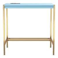 24/7 Shop At Home Everbay Writing Desk: Compact, Gold Finish, Bedroom/Living Room, Built-in Charging Station