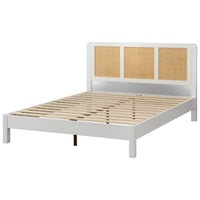 Lifestorey Queen Larkin Faux Rattan Panel Platform Bed White/Natural: Mid-Century Design, No Box Spring