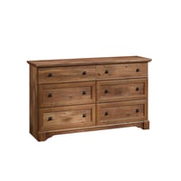 Sauder Palladia Dresser Vintage Oak: 6-Drawer Storage, Laminated Particle Board, Bedroom Organizer