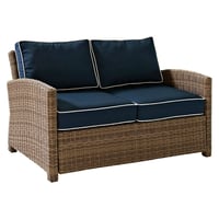 Crosley Bradenton Outdoor Wicker Loveseat with Navy Cushions: Steel Frame, UV & Weather-Resistant
