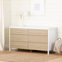 Munich 6 Drawer Double Kids' Dresser White/Soft Elm - South Shore: Bedroom & Nursery Storage, Farmhouse Style