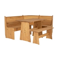 3pc Whatley Corner Nook Storage Benches Dining Set Natural - Linon: Modern Kitchen Booth, Trestle Table