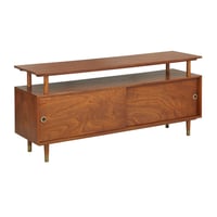 Buylateral Margo Mid Century Modern TV Stand for TVs up to 65" Walnut: Modern Media Console with Storage, MDF & Metal