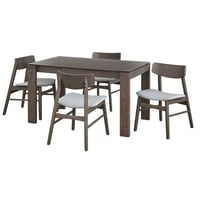 5pc Gogi Dining Table Gray - Buylateral: Rustic Finish, Ash Wood Veneer, 4 Upholstered Chairs