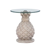 Pamella Pineapple Side Table with Glass Top Gray - Powell: Beveled Top, Magnesium Oxide Base, 20" Diameter