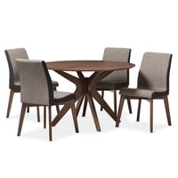 5pc Kimberly Mid Century Modern Walnut Finished Wood Round Dining Set Brown - Baxton Studio: Upholstered Chairs, Non-Extension Table