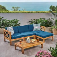 Alcove 5pc Acacia Wood Sofa Set Teak/Dark Teal - Christopher Knight Home: Weather-Resistant Outdoor Seating
