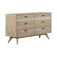 Baly 6 Drawer Mid-Century Modern Dresser Sandblast Gray - Armen Living: Acacia Wood, 34"H x 63"W