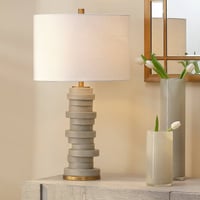 Ridgeway Table Lamp Gray - Splendor Home: Coastal-Inspired, Resin Stacked Discs, Linen Drum Shade