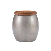 Beaton Boho Drum Side Table with Storage Pewter Solid Wood Top in Natural - Powell: Handcrafted, No Assembly Required