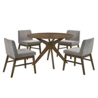 5pc Wynden Standard Height Dining Set Walnut/Smoke - Picket House Furnishings: Mid-Century Modern, Rubberwood